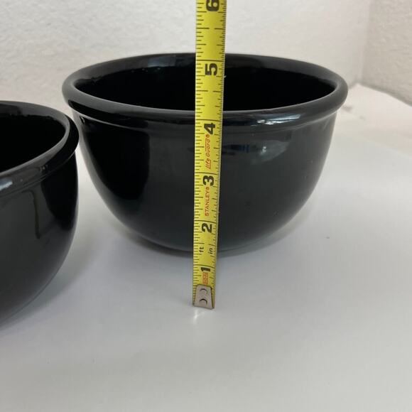 Vintage Black Glazed Redware Pottery Bowls Set of 2 Planter Mixing Bowls 1970s - Picture 6 of 8